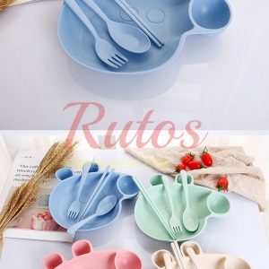 Piggy Wheat Plate With Cutlery Set For Kids